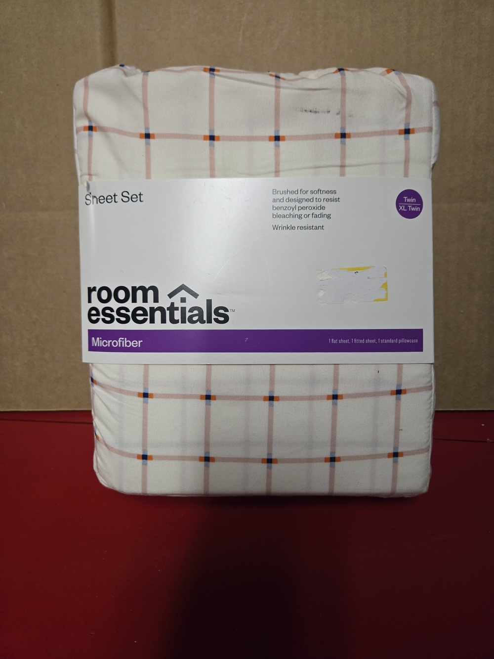 Room Essentials Cream Plaid Microfiber Twin XL Sheet Set